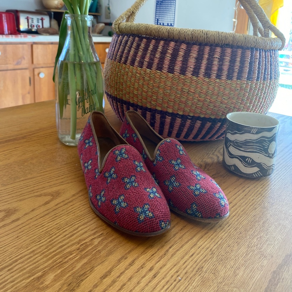 Vintage Erica Wilson Needlepoint Smoking Loafers